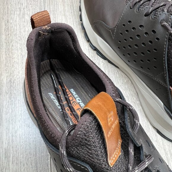 Skechers Relven Hemson Sneakers Sz 11 Lace Up Cushioned Mesh Leather Choco Brown - Picture 8 of 10